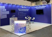 Ermetic stand, back and side walls, small side returns with roofs inc. downlighting; backlit counter